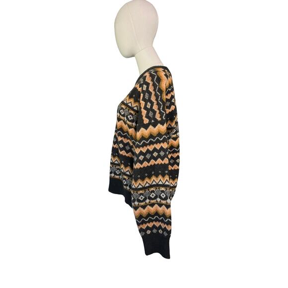 Volcom Fair Isle Sweater XS/S Gray Mustard Pattern Recycled Knit Pullover - Picture 3 of 8